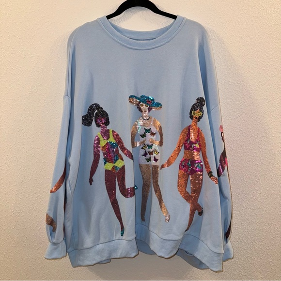 QUEEN OF SPARKLES Tops - Light Blue Swimsuit Girl Icon Sweatshirt by Queen of Sparkles.